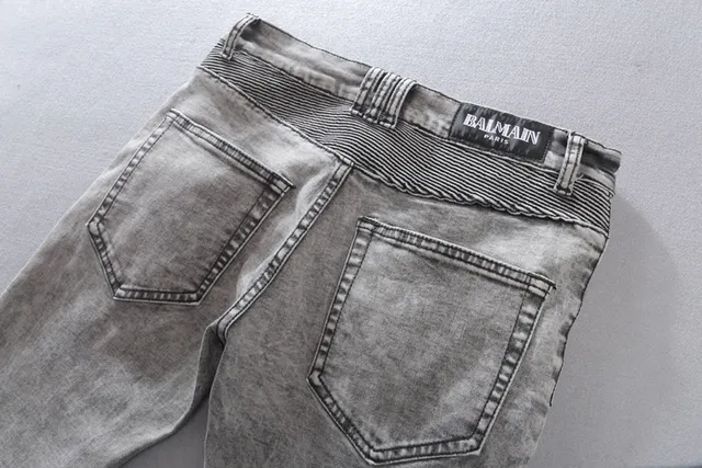 Washed Silver-Gray Zippered Thigh Pocket Moto Panel Jeans 9