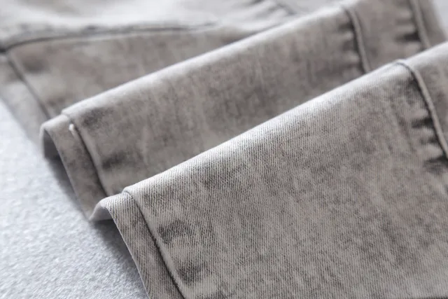 Washed Silver-Gray Zippered Thigh Pocket Moto Panel Jeans 10