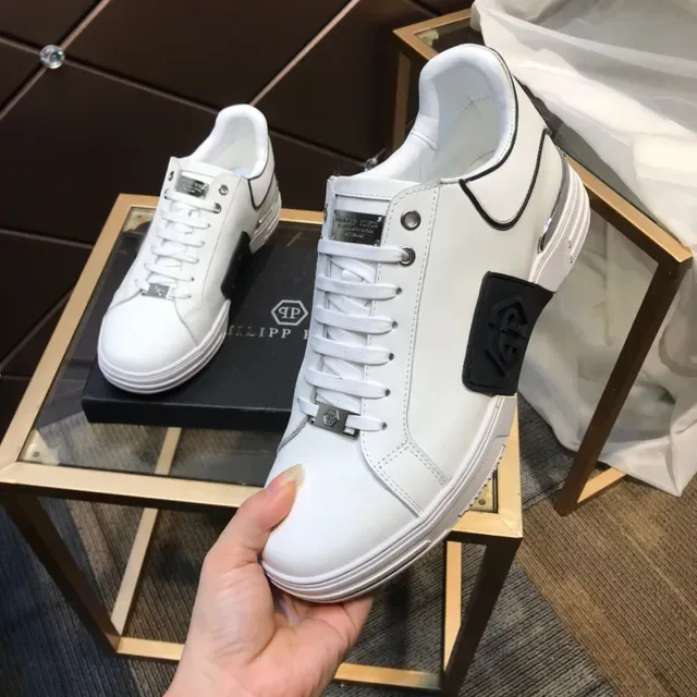 White and Black Logo Plaque Lifestyle Sneaker 2