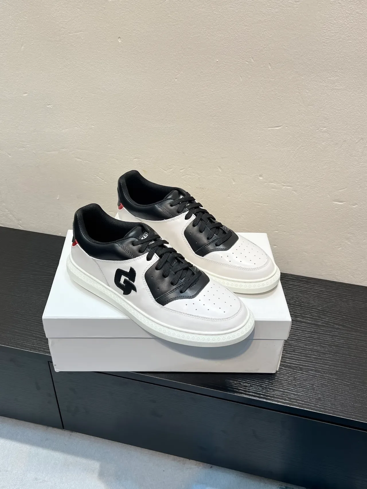 White and Black Monogram Logo Lifestyle Sneaker 5