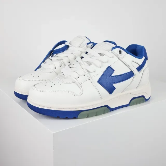 White and Blue Arrow-Logo Low-Top Sneaker 2