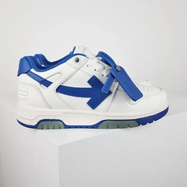 White and Blue Arrow-Logo Low-Top Sneaker 3