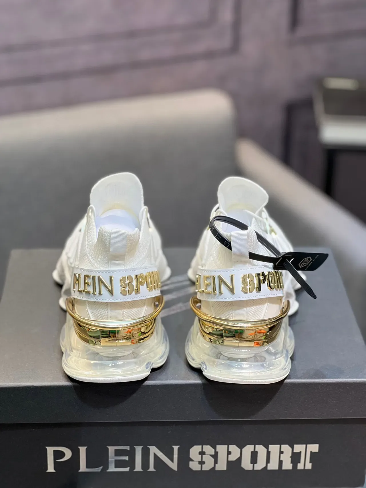 White and Gold Knit High-Top Lifestyle Sneaker 8