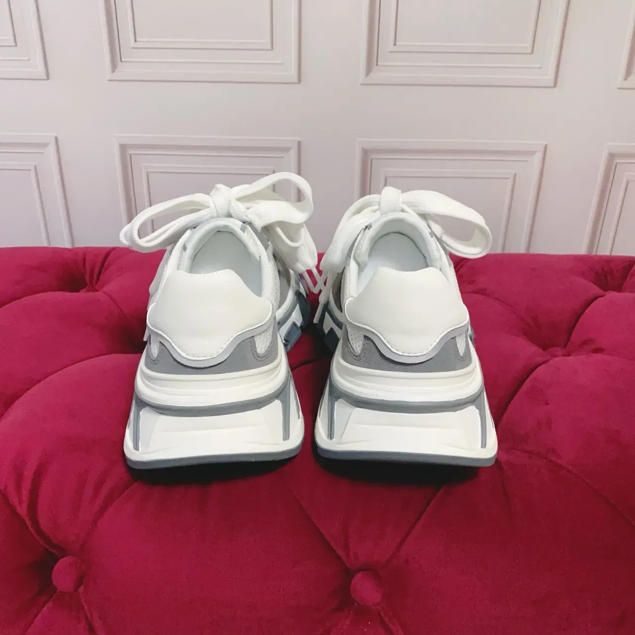 White and Gray Chunky Sole Lifestyle Sneakers 2