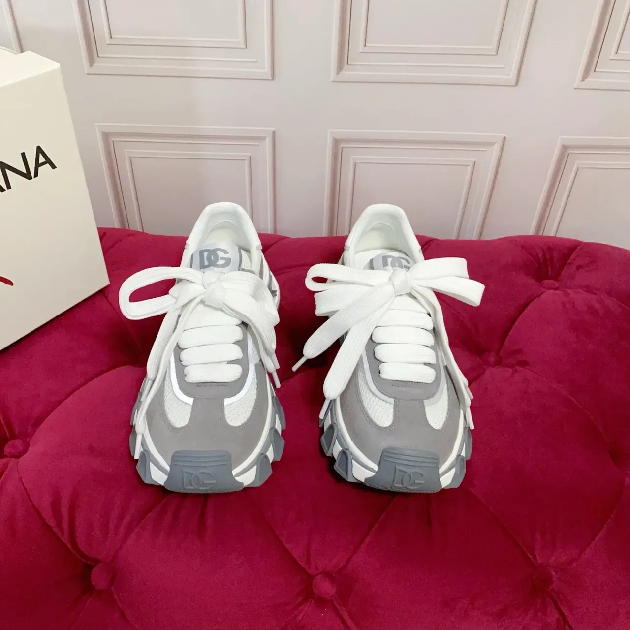 White and Gray Chunky Sole Lifestyle Sneakers 5