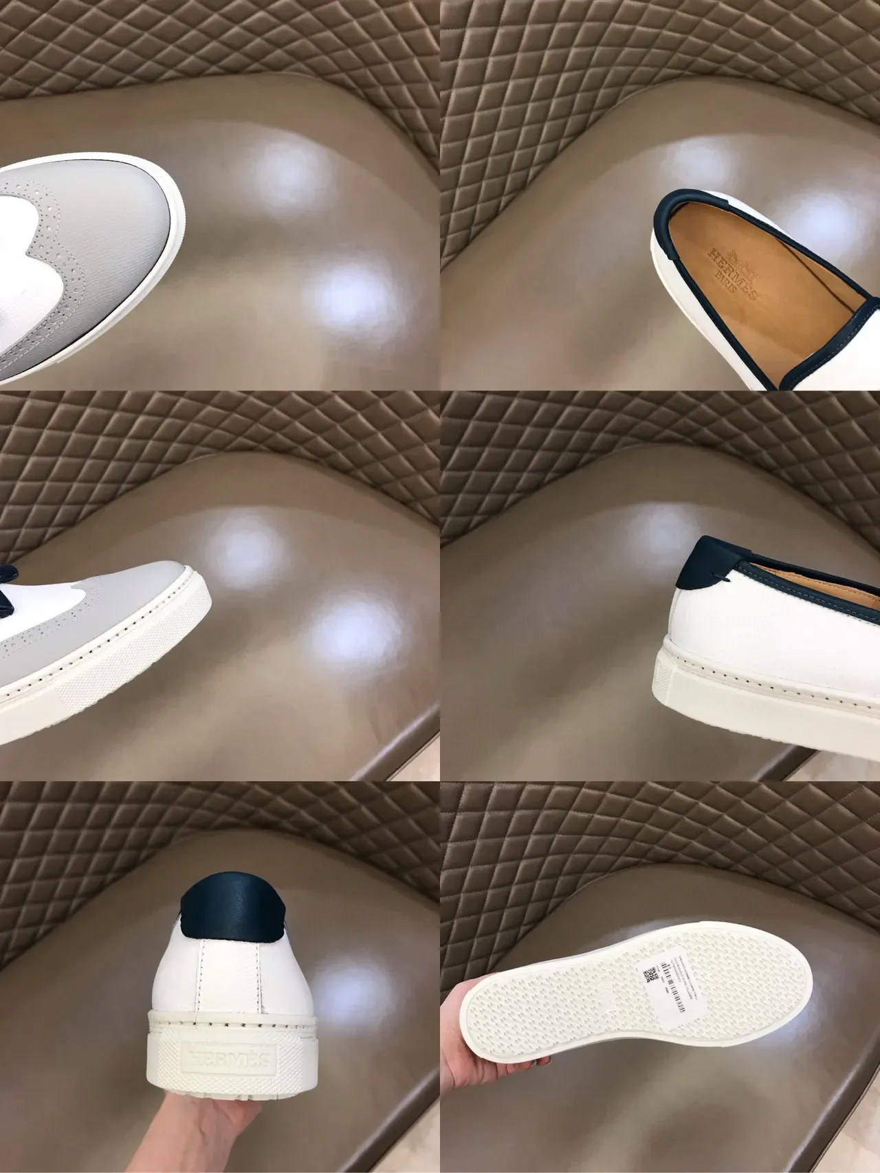 White and Gray Tassel-Accented Slip-On Loafers 2