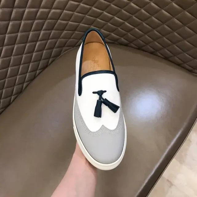 White and Gray Tassel-Accented Slip-On Loafers 4