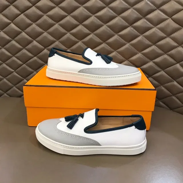 White and Gray Tassel-Accented Slip-On Loafers 5