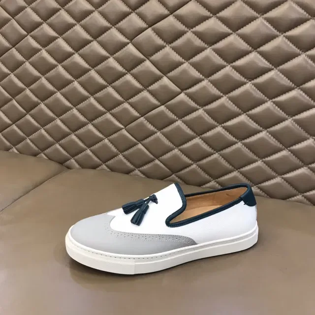 White and Gray Tassel-Accented Slip-On Loafers 6