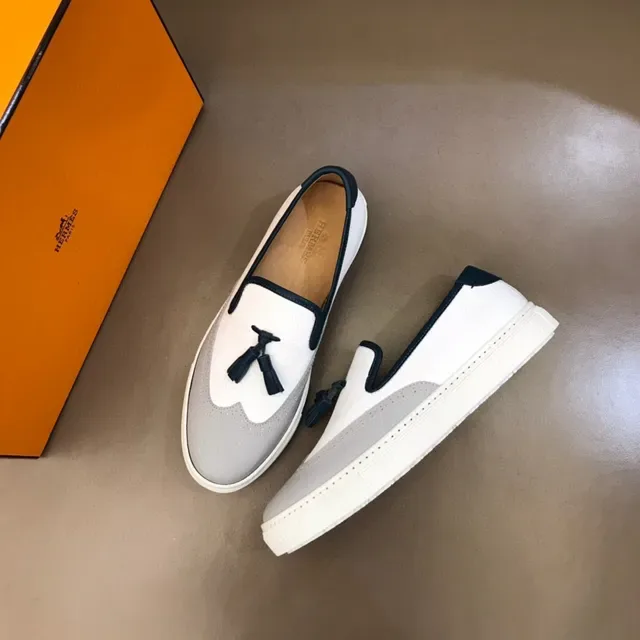 White and Gray Tassel-Accented Slip-On Loafers 8