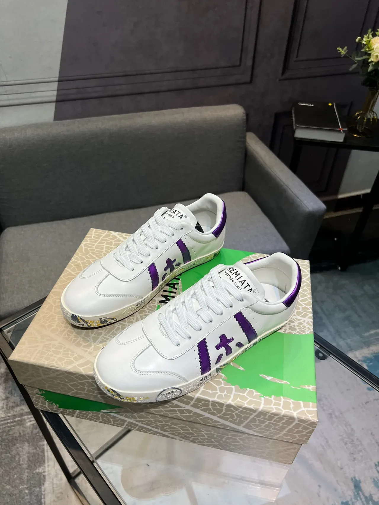 White and Metallic Purple Low-Top Lifestyle Sneaker 3