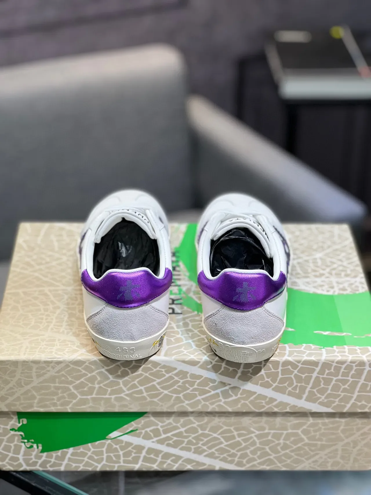 White and Metallic Purple Low-Top Lifestyle Sneaker 5