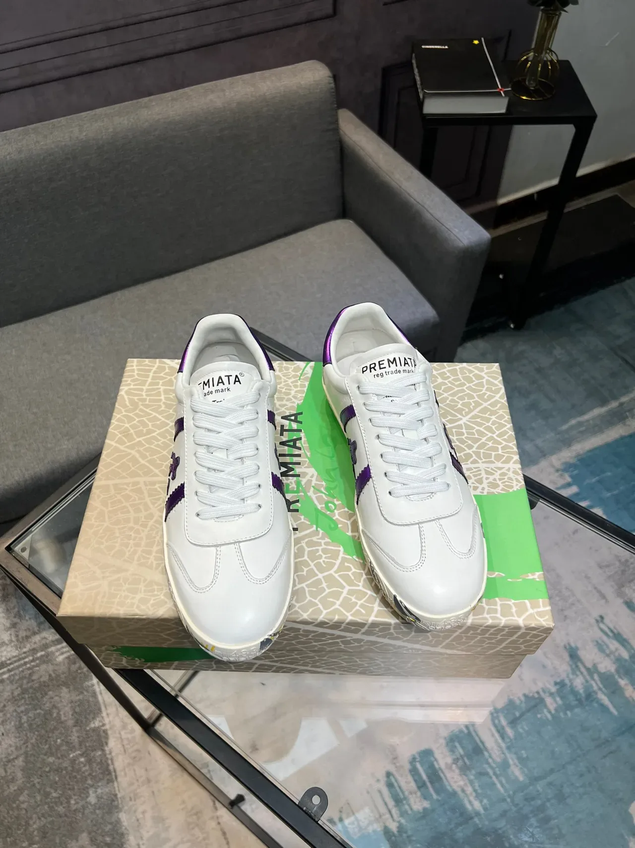 White and Metallic Purple Low-Top Lifestyle Sneaker 6