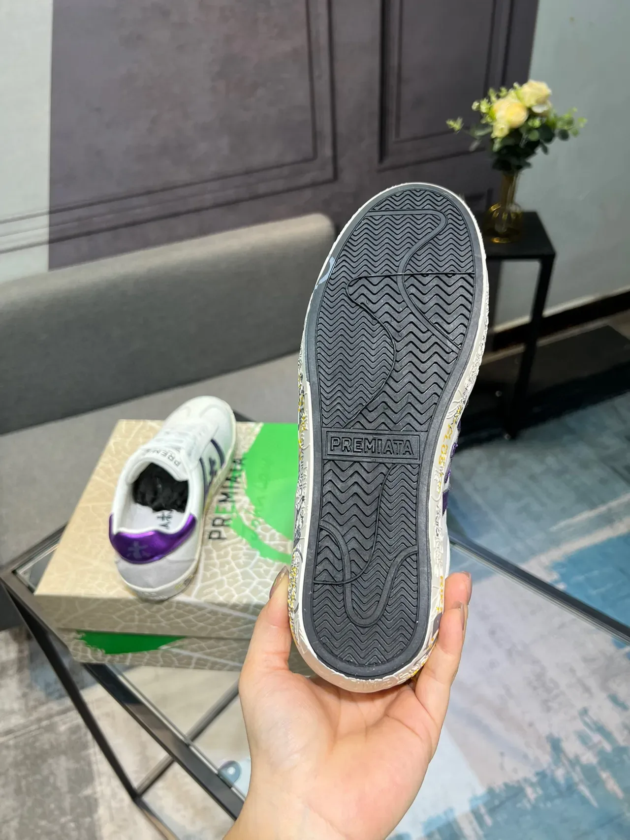 White and Metallic Purple Low-Top Lifestyle Sneaker 7