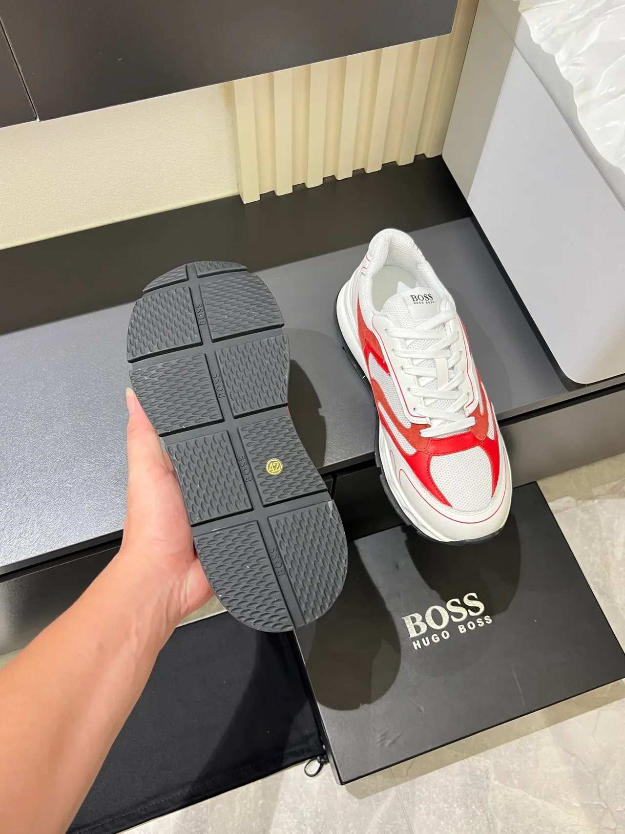 White and Red Panelled Chunky Lifestyle Sneakers 3