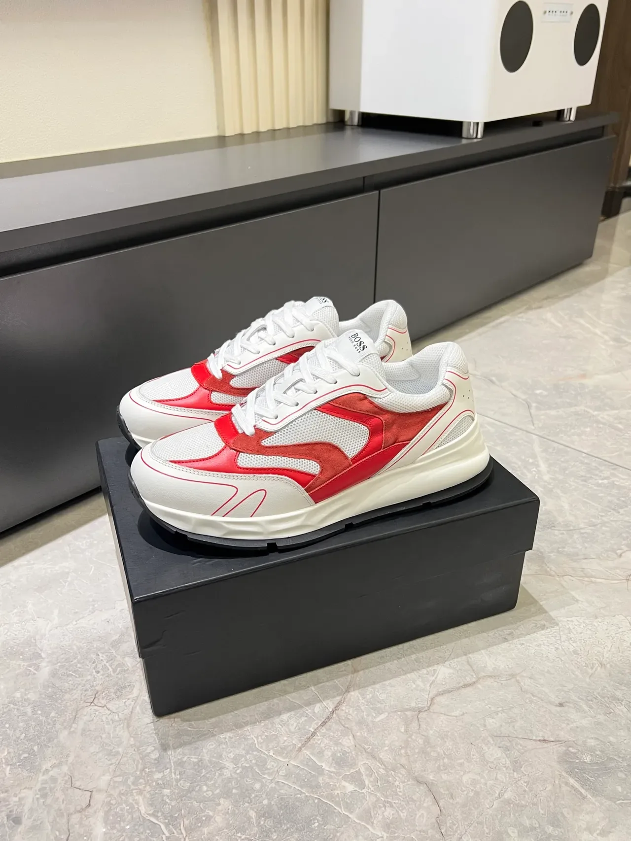 White and Red Panelled Chunky Lifestyle Sneakers 4