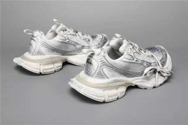 White and Silver Metallic Chunky Sneakers 3