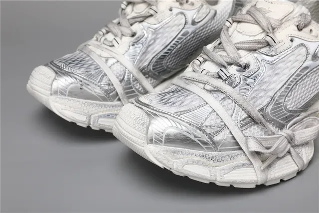 White and Silver Metallic Chunky Sneakers 4