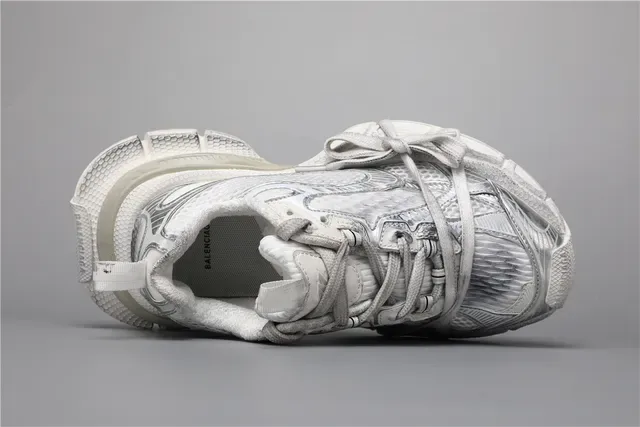 White and Silver Metallic Chunky Sneakers 7