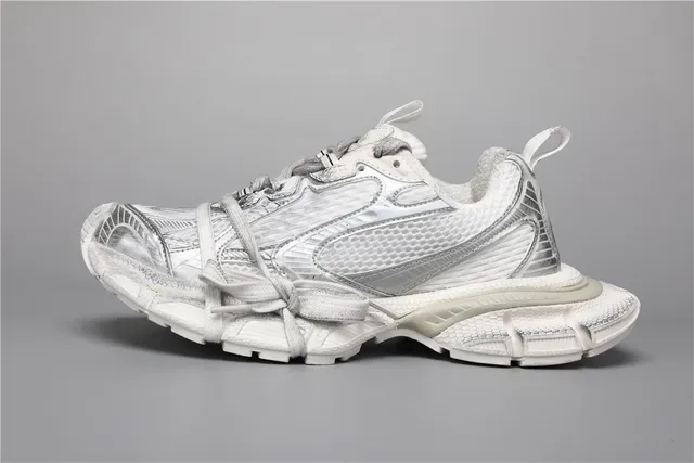 White and Silver Metallic Chunky Sneakers 9