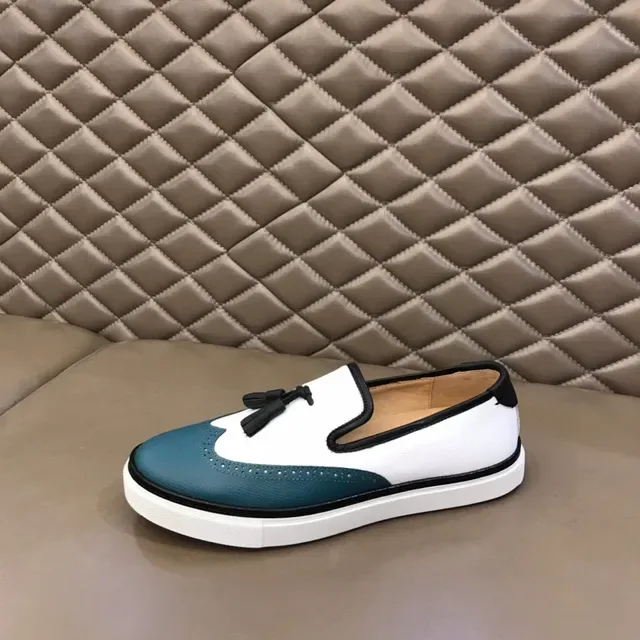 White and Teal Brogue-Perforated Slip-On Platform Loafers 6