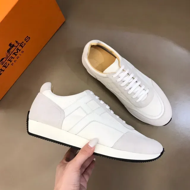 White Black Low-Top Mixed-Material Upper Sneakers 6