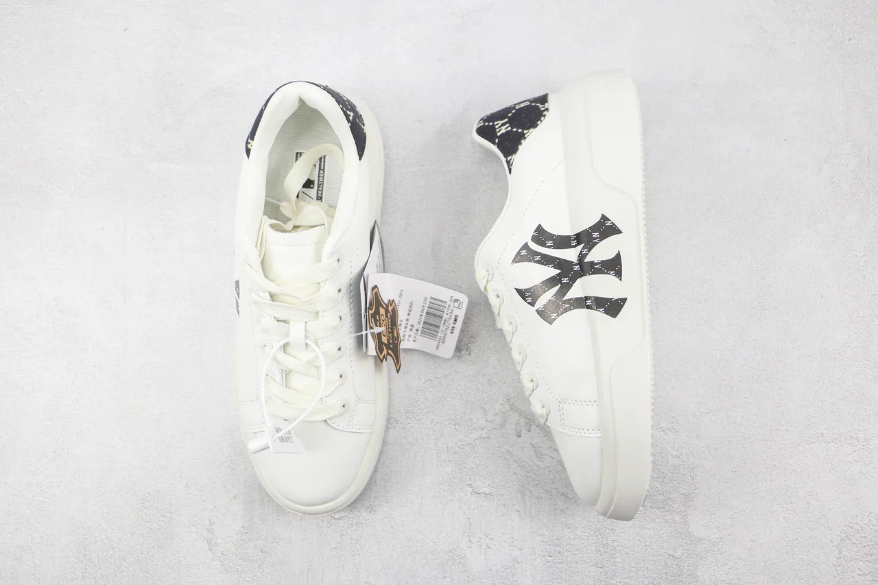 White Black Platform Sole Oversized NY Logo Sneakers 3