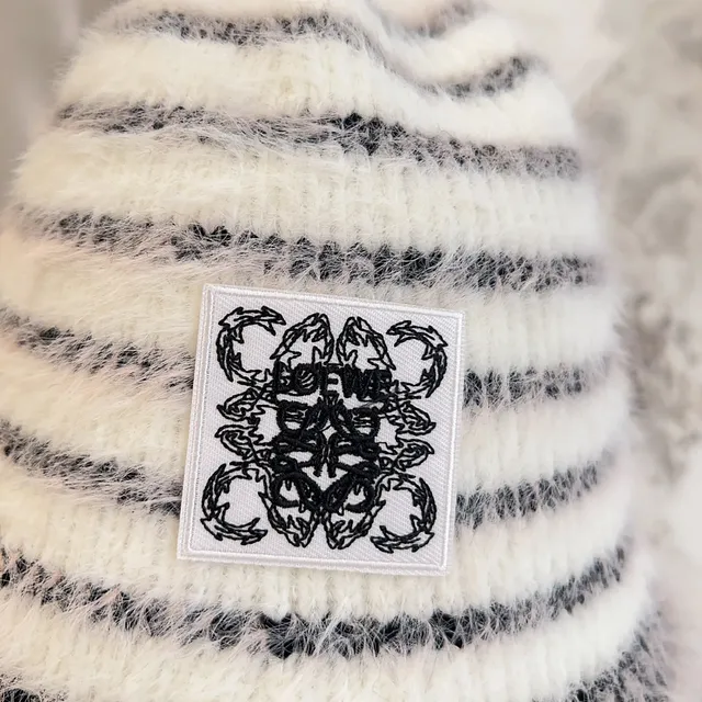 White Black Striped Fluffy Knit Bucket Hat 3