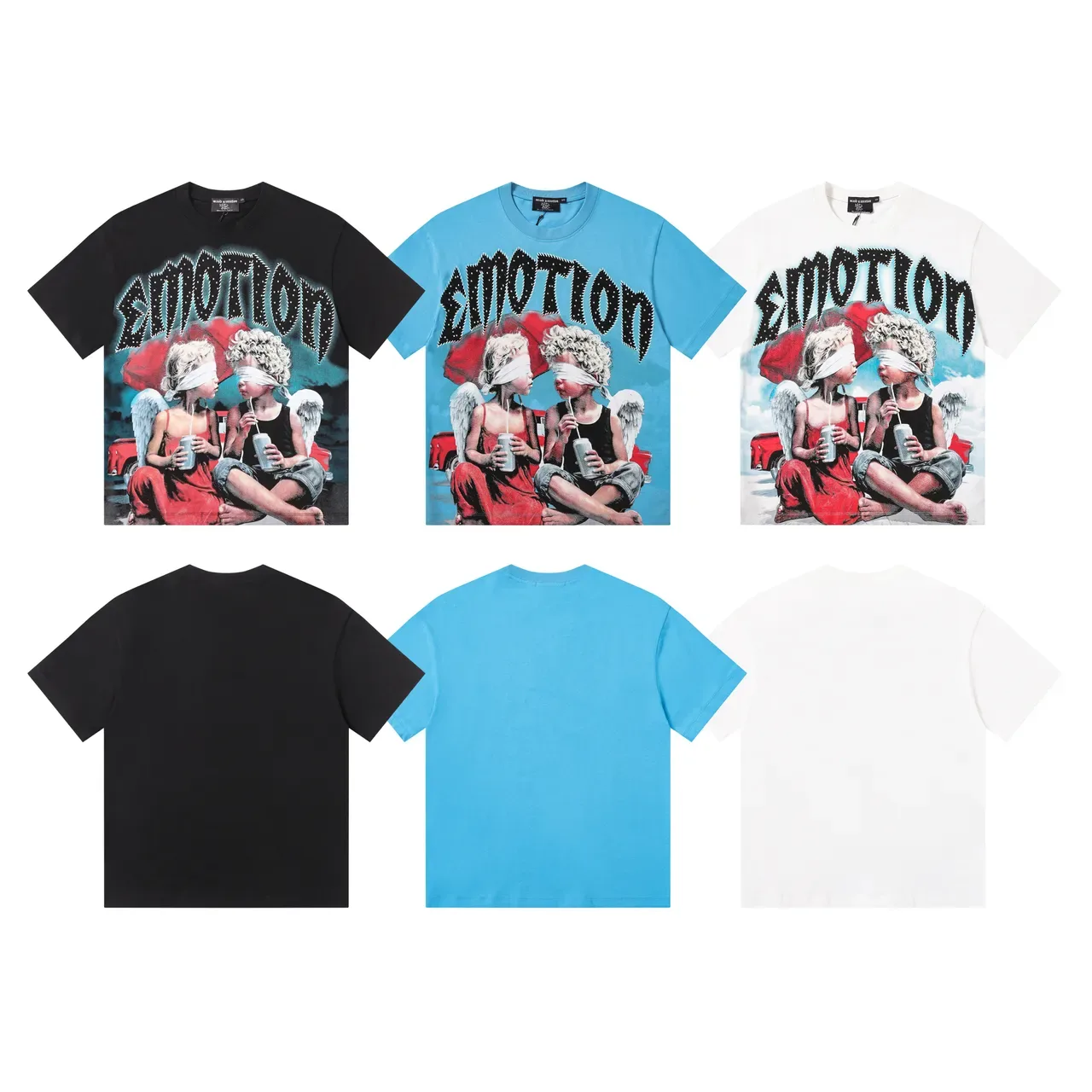 White Blue Oversized Fit Full-Front Photographic Print T-Shirt 2