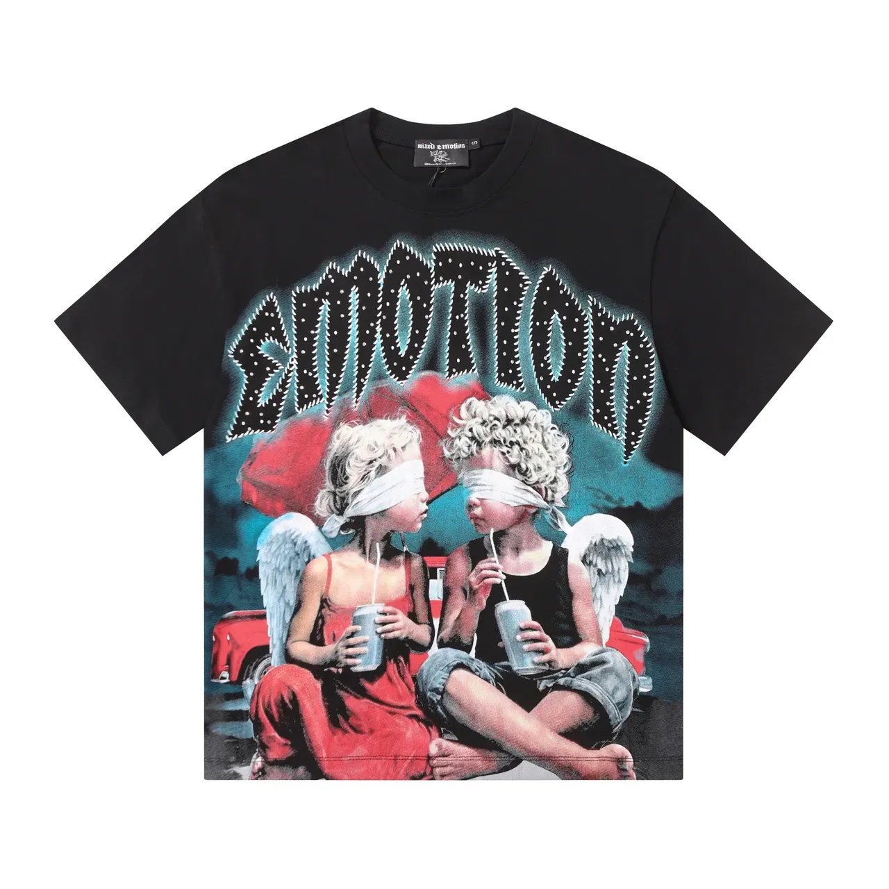White Blue Oversized Fit Full-Front Photographic Print T-Shirt 3