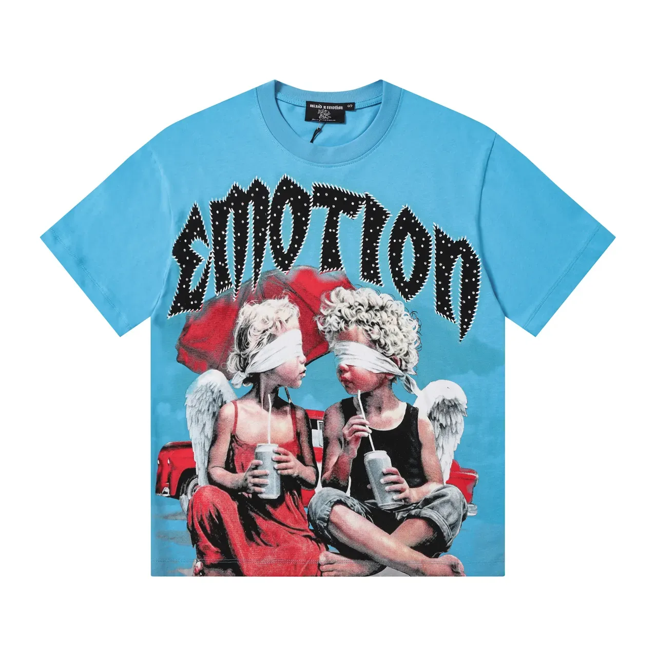 White Blue Oversized Fit Full-Front Photographic Print T-Shirt 4