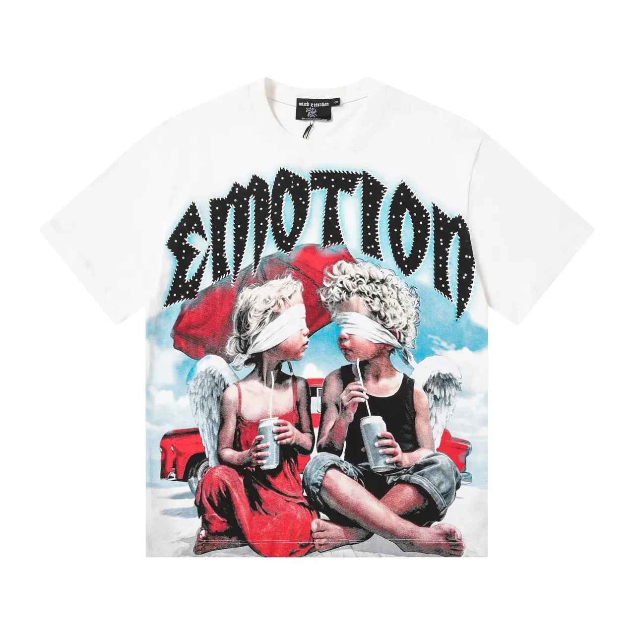 White Blue Oversized Fit Full-Front Photographic Print T-Shirt 5