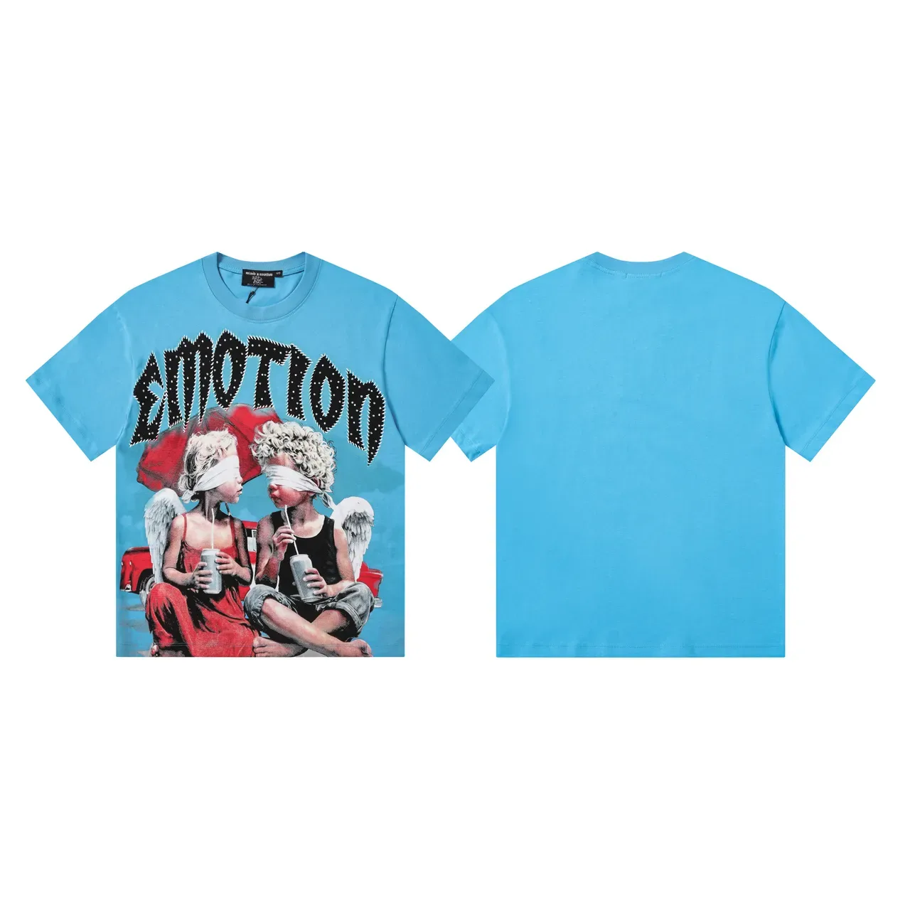 White Blue Oversized Fit Full-Front Photographic Print T-Shirt 9