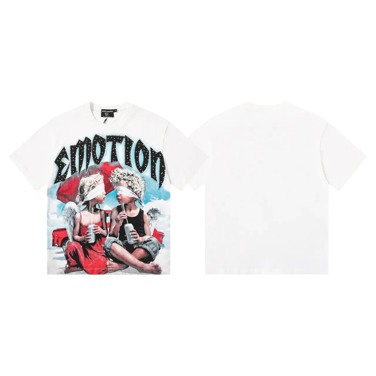 White Blue Oversized Fit Full-Front Photographic Print T-Shirt 10