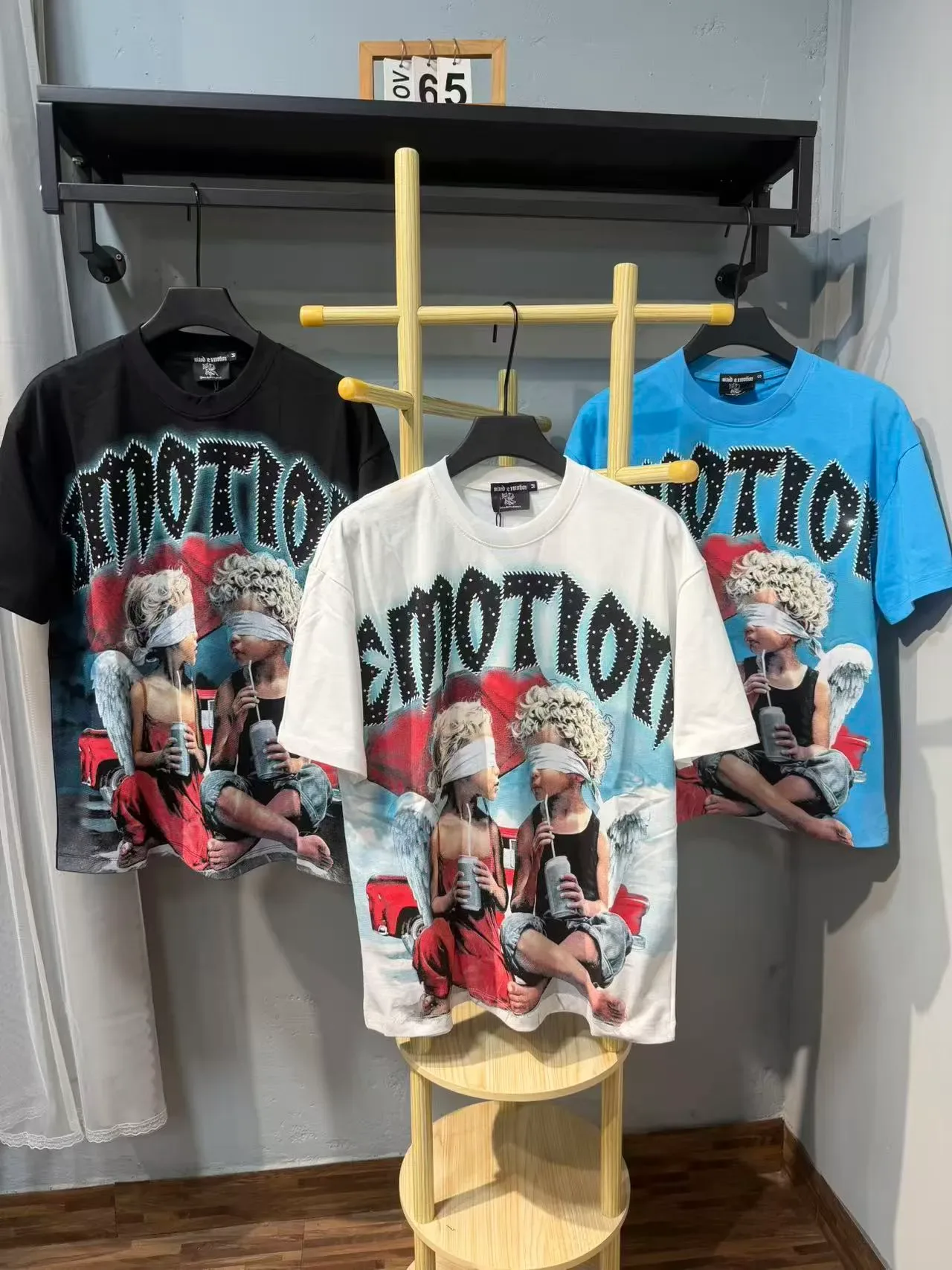 White Blue Oversized Fit Full-Front Photographic Print T-Shirt 12