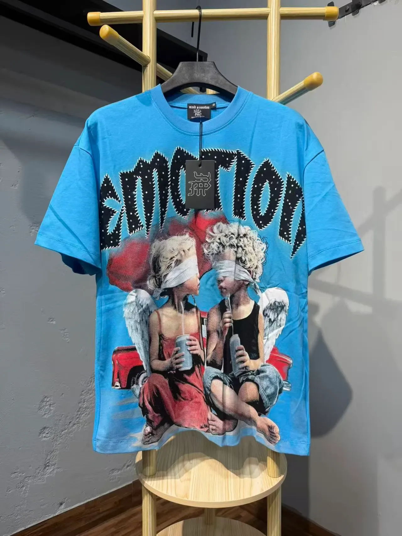 White Blue Oversized Fit Full-Front Photographic Print T-Shirt 14