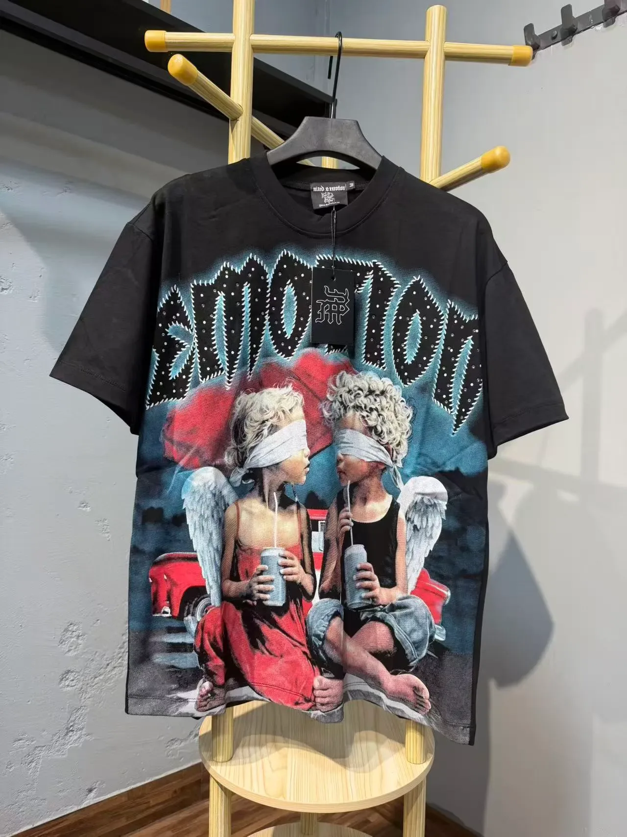 White Blue Oversized Fit Full-Front Photographic Print T-Shirt 15