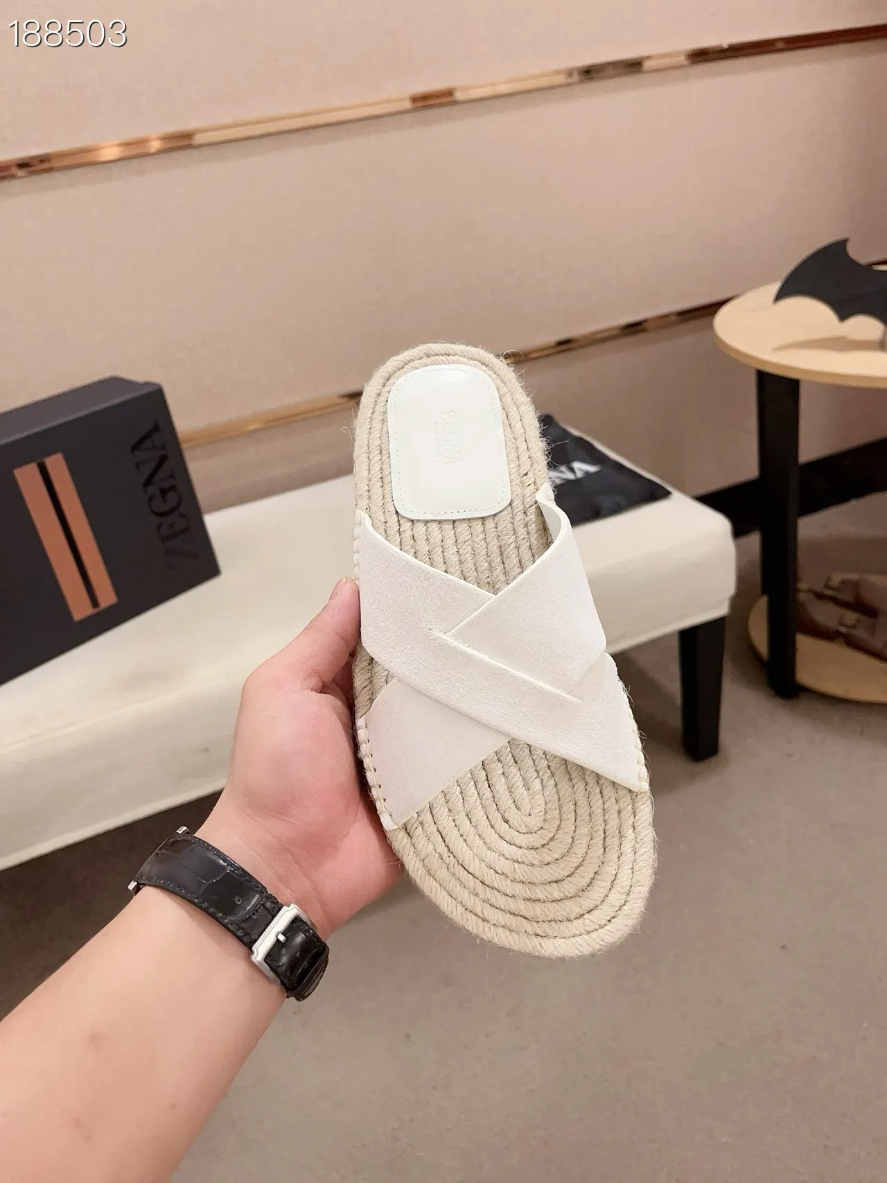White Crisscross Strap Woven Jute Sole Slippers 3