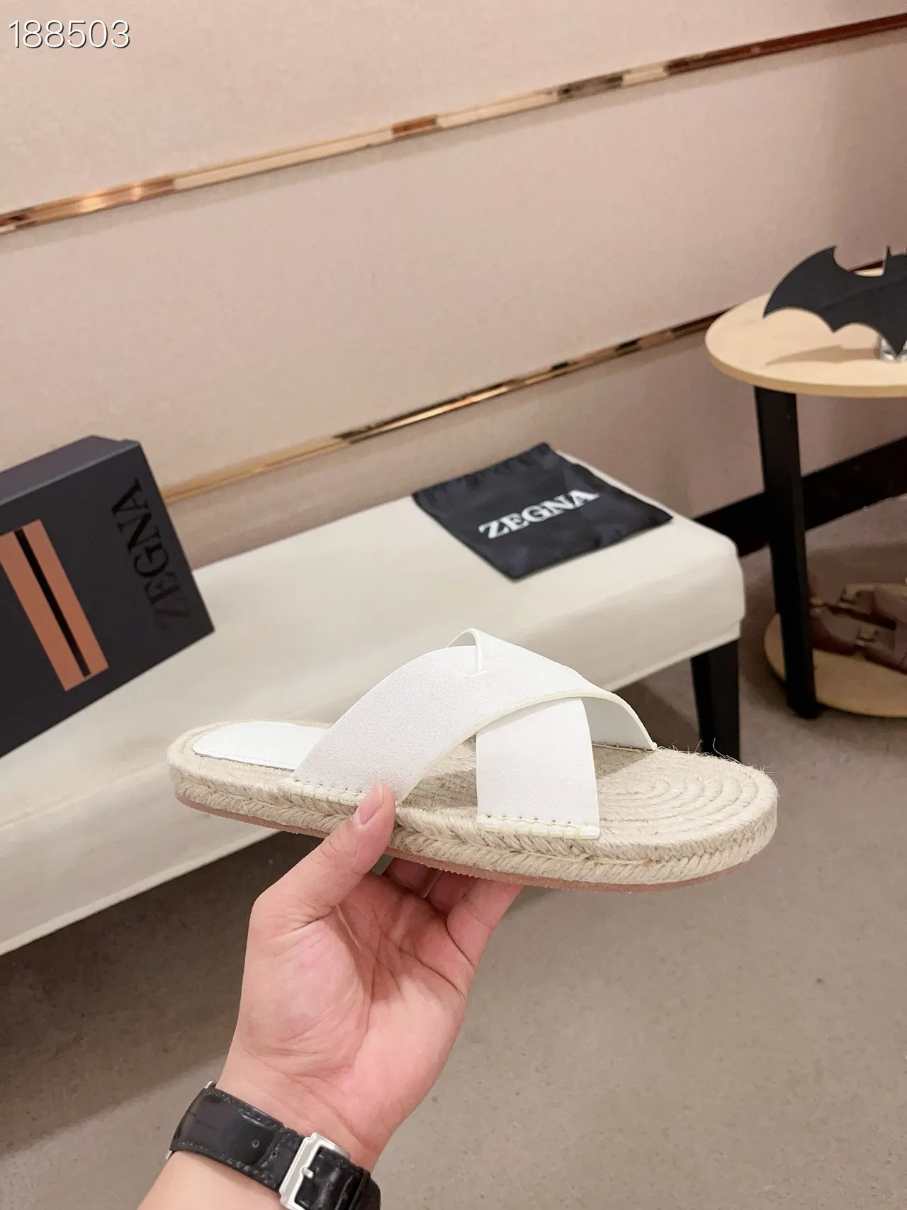 White Crisscross Strap Woven Jute Sole Slippers 6