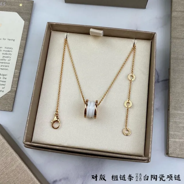 White Enamel Cylinder Pendant Gold-Tone Chain Necklace 4