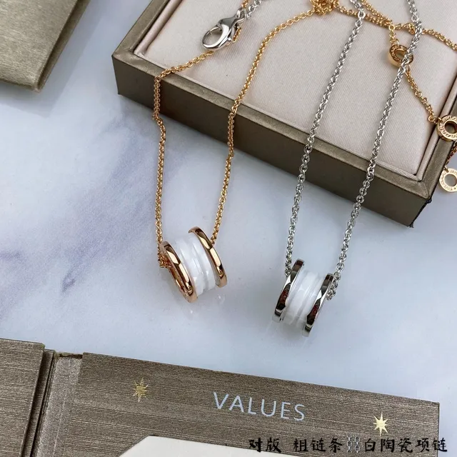 White Enamel Cylinder Pendant Gold-Tone Chain Necklace 6