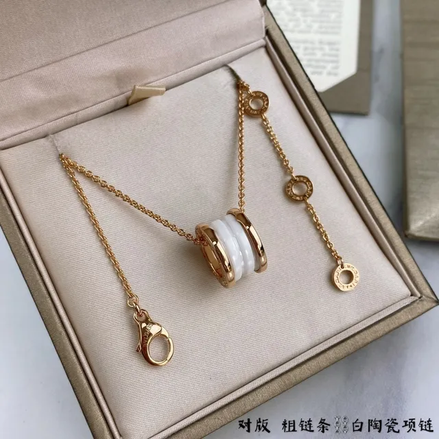 White Enamel Cylinder Pendant Gold-Tone Chain Necklace 8