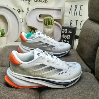 Sneakers Lifestyle Branco Cinza Laranja Marinho Upper de Malha Midsole Esculpido
