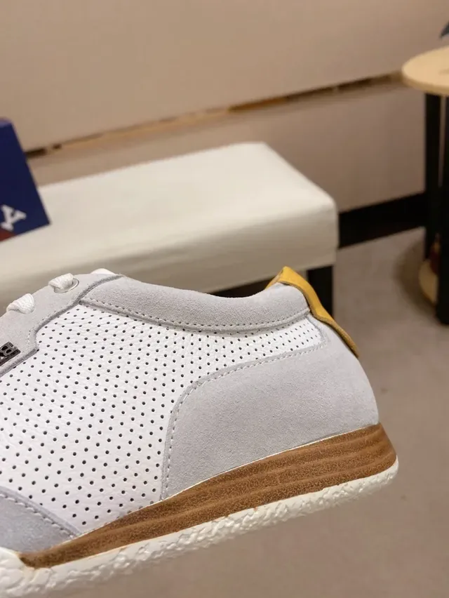 White Gray Perforated Mesh Side Panel Two-Tone Upper Sneakers 4