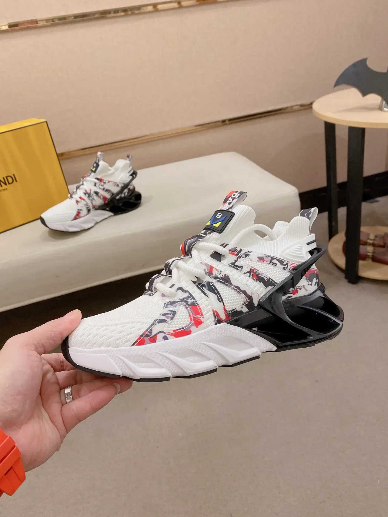 White Multicolor Mesh Upper Camo-Print Overlays Sneakers 3