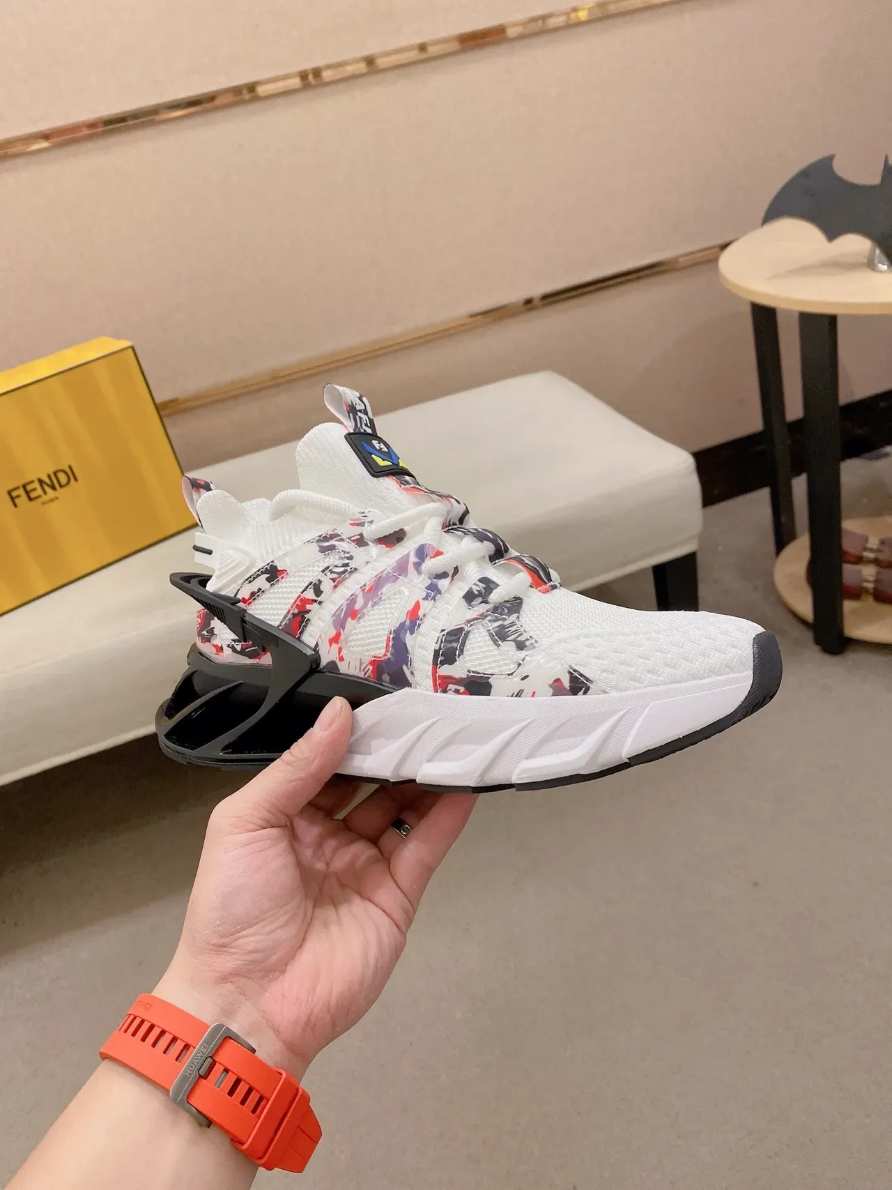White Multicolor Mesh Upper Camo-Print Overlays Sneakers 4
