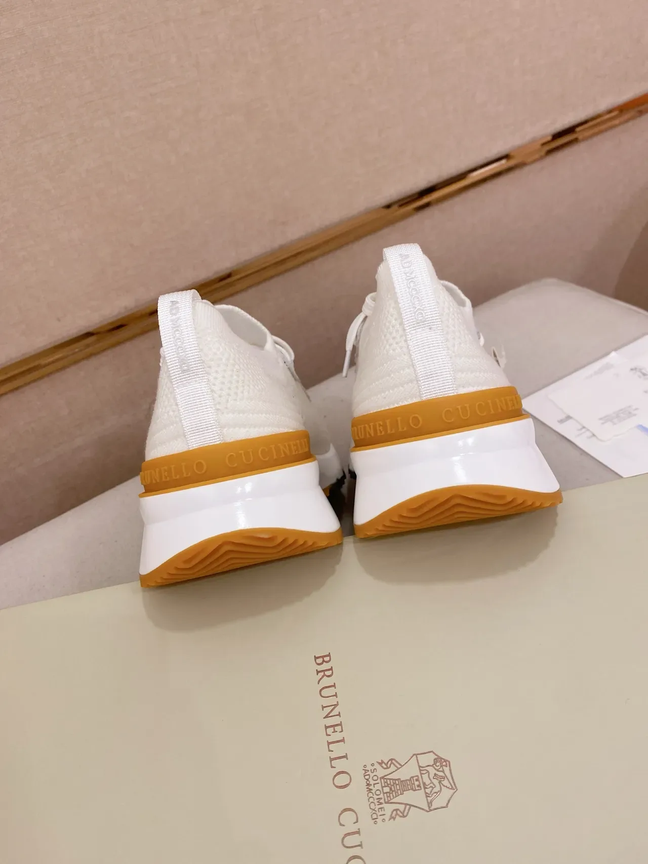 White Orange Knit Textured Upper Sculpted Midsole Sneakers 3
