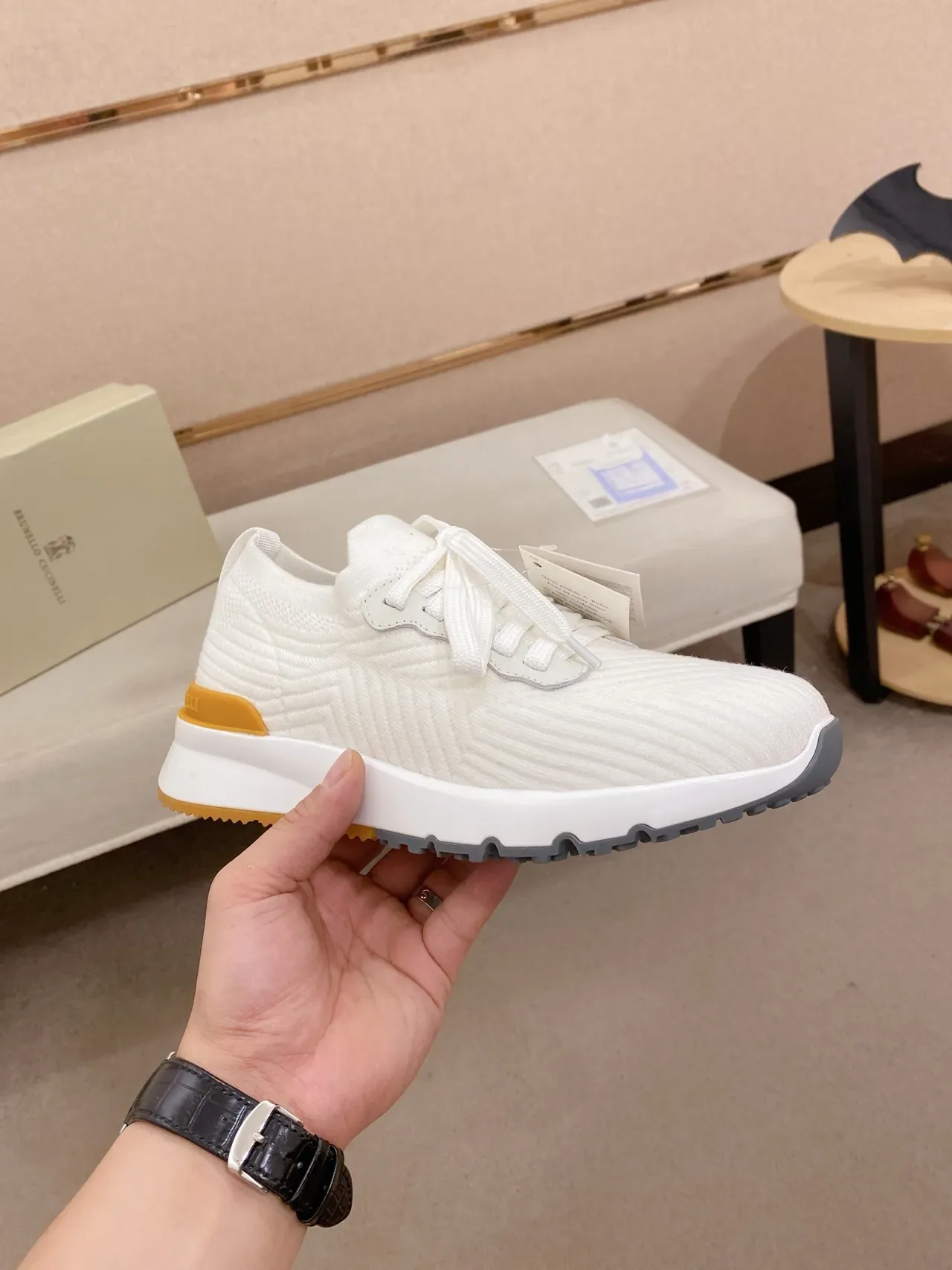 White Orange Knit Textured Upper Sculpted Midsole Sneakers 4
