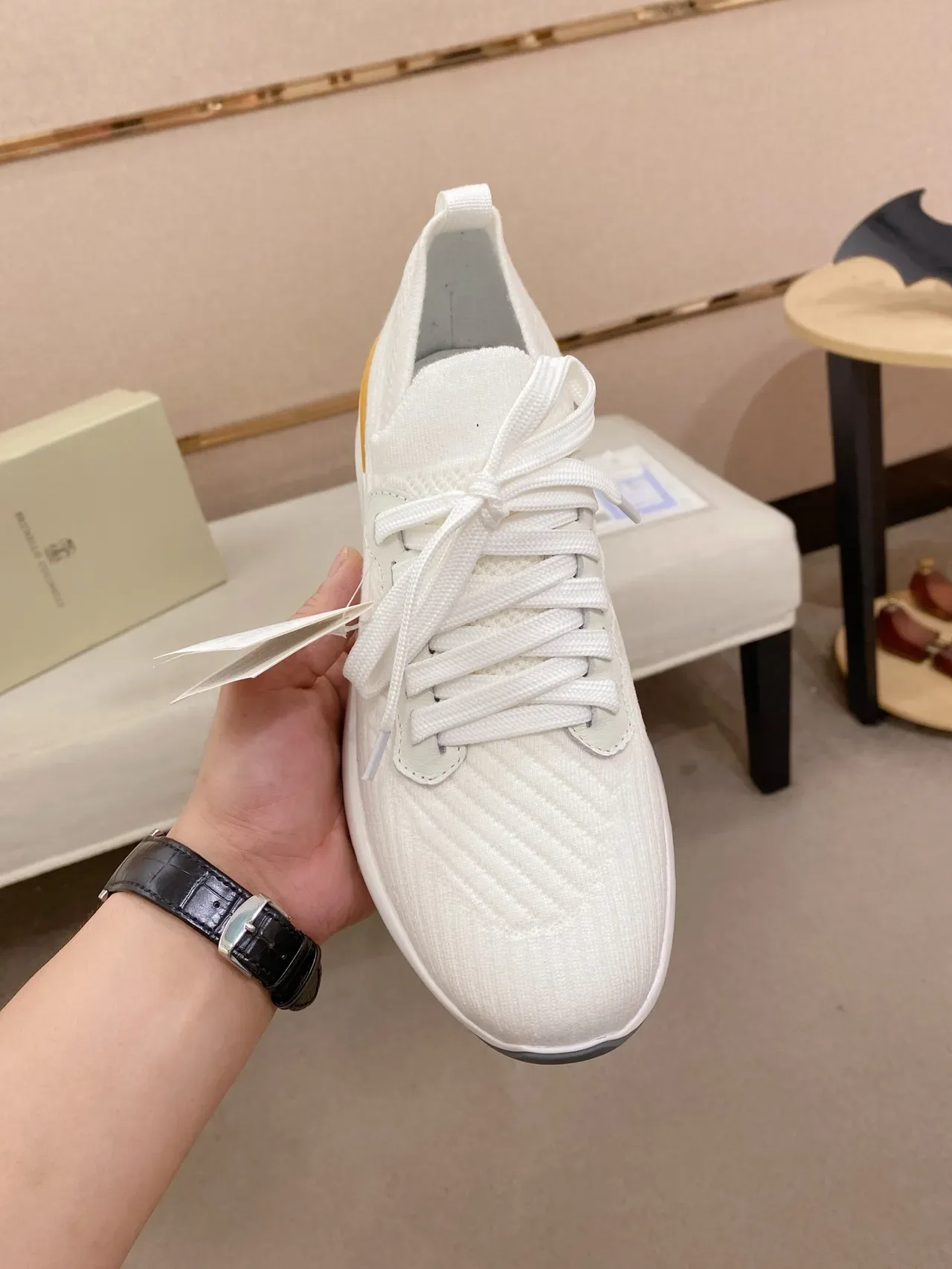 White Orange Knit Textured Upper Sculpted Midsole Sneakers 5
