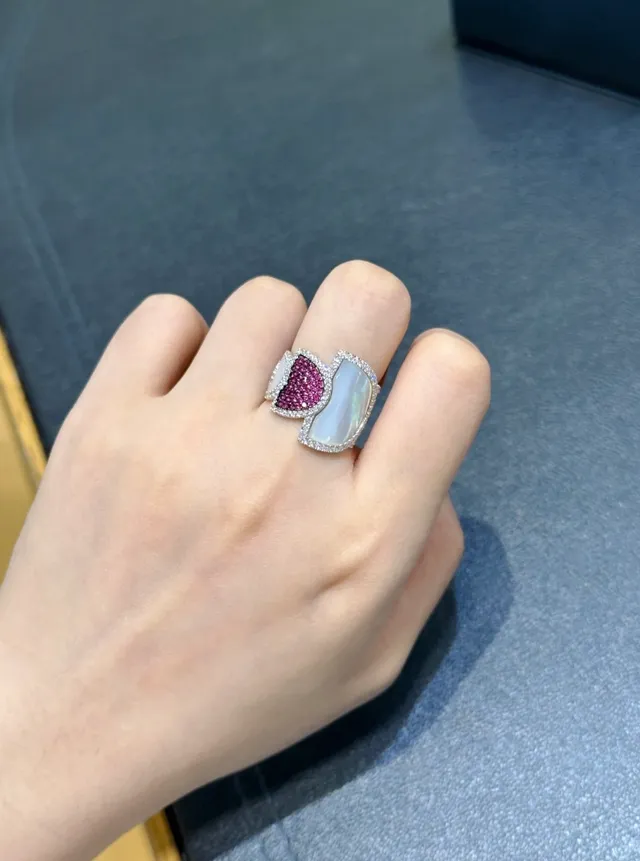 White Red Asymmetrical Multi-Stone Ring 5